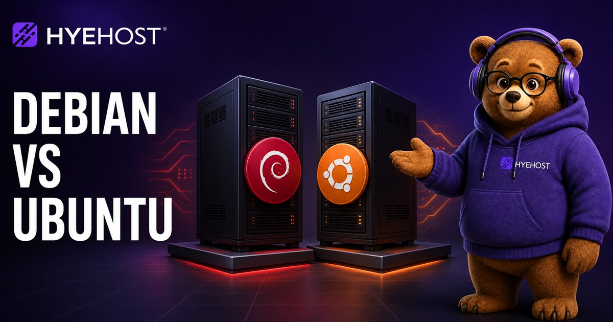 Debian and Ubuntu Linux VPS choices shown as operating system cards on a HYEHOST server