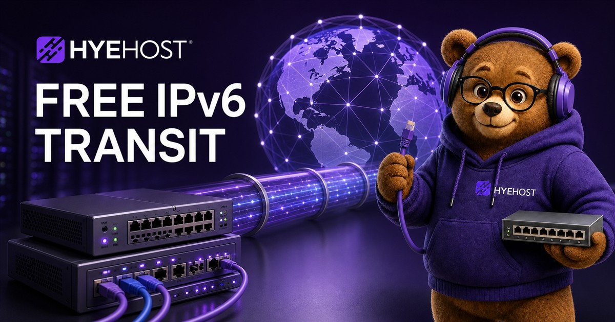 HYEHOST free IPv6 transit guide showing BGP over tunnel, ASN validation, route filters and WireGuard transport
