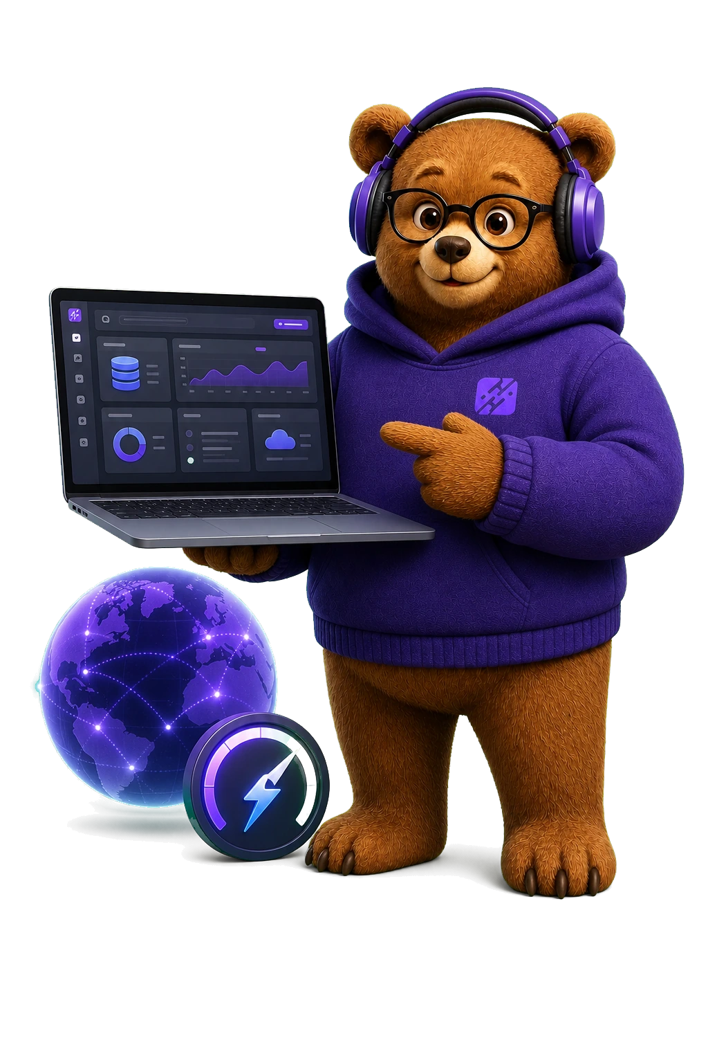 HYEHOST cPanel hosting mascot presenting the hosting control panel